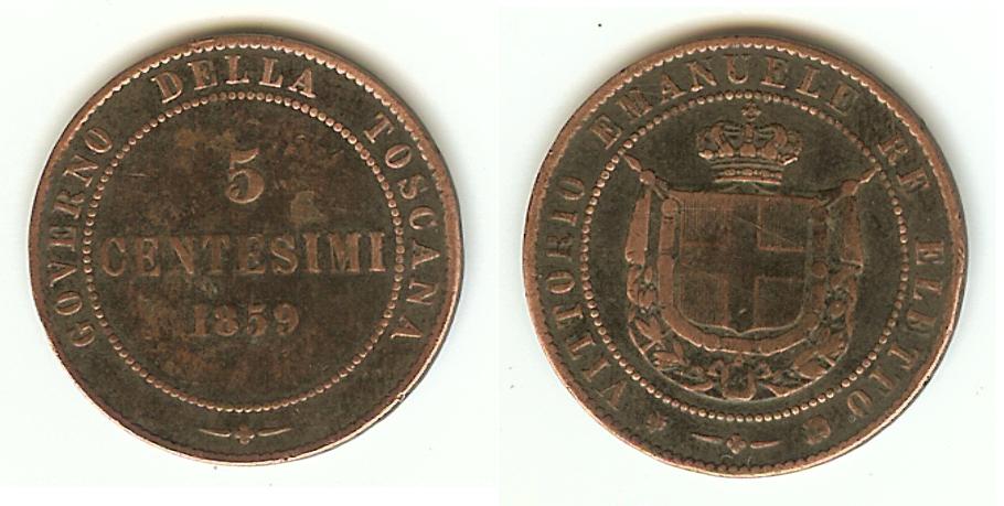 Italy Tuscany 5 Centesimi 1859 F